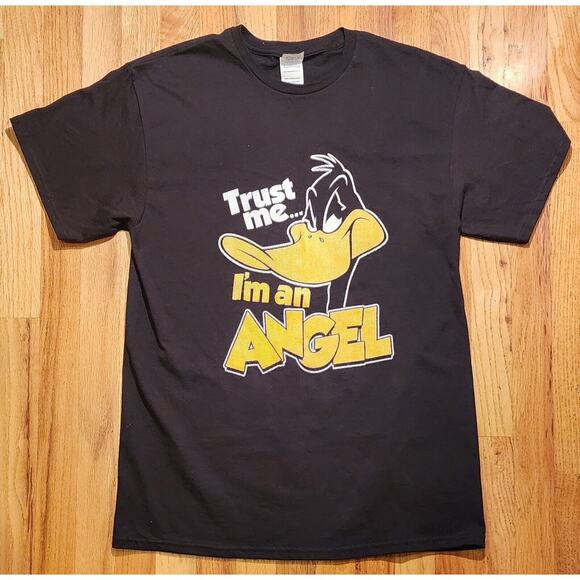 Vintage Daffy Duck Size Large Black T Shirt Trust Me I’m An Angel - Picture 1 of 5